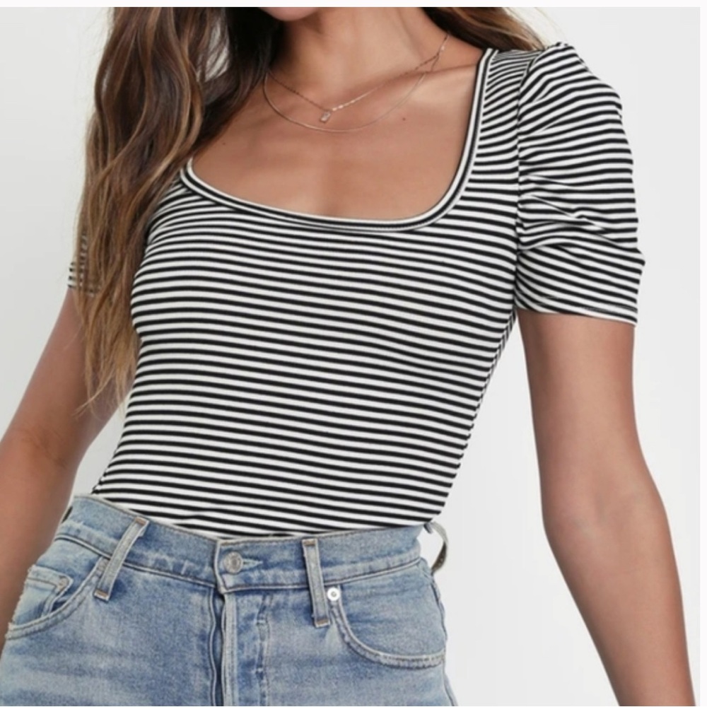 Lulu's Black and White Striped Bodysuit